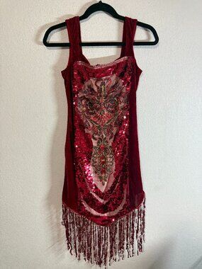 Dreamgirl Women's Velvet Sequin Fringe Dress Size Medium